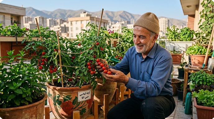 کاشت گوجه گیلاسی در گلدان